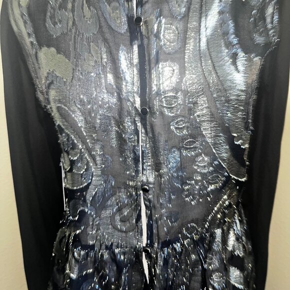 NEW Ella Moss Black Metallic Gold Top Sheer Long Sleeves Peplum Hem Medium NWT - Picture 6 of 11
